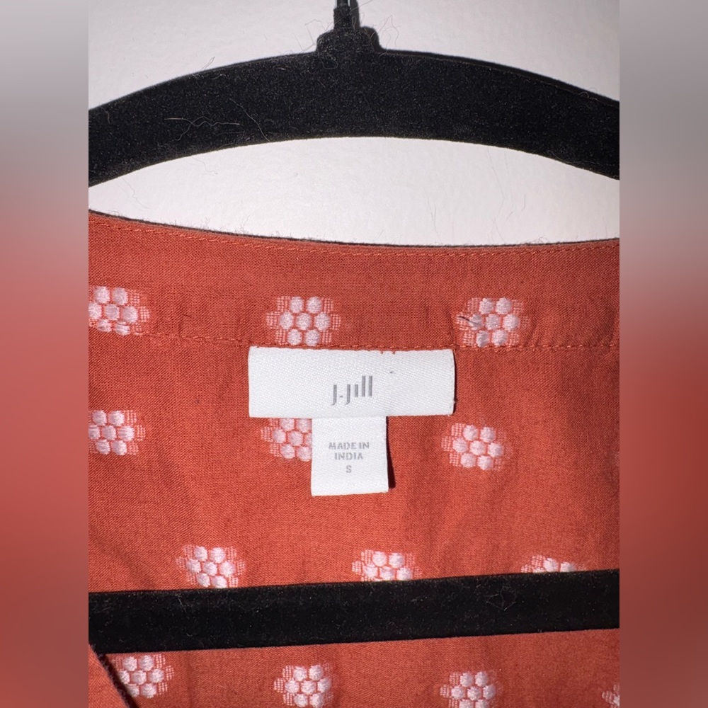 J. Jill peasant top orange brown patterned button India up size small - Picture 6 of 7